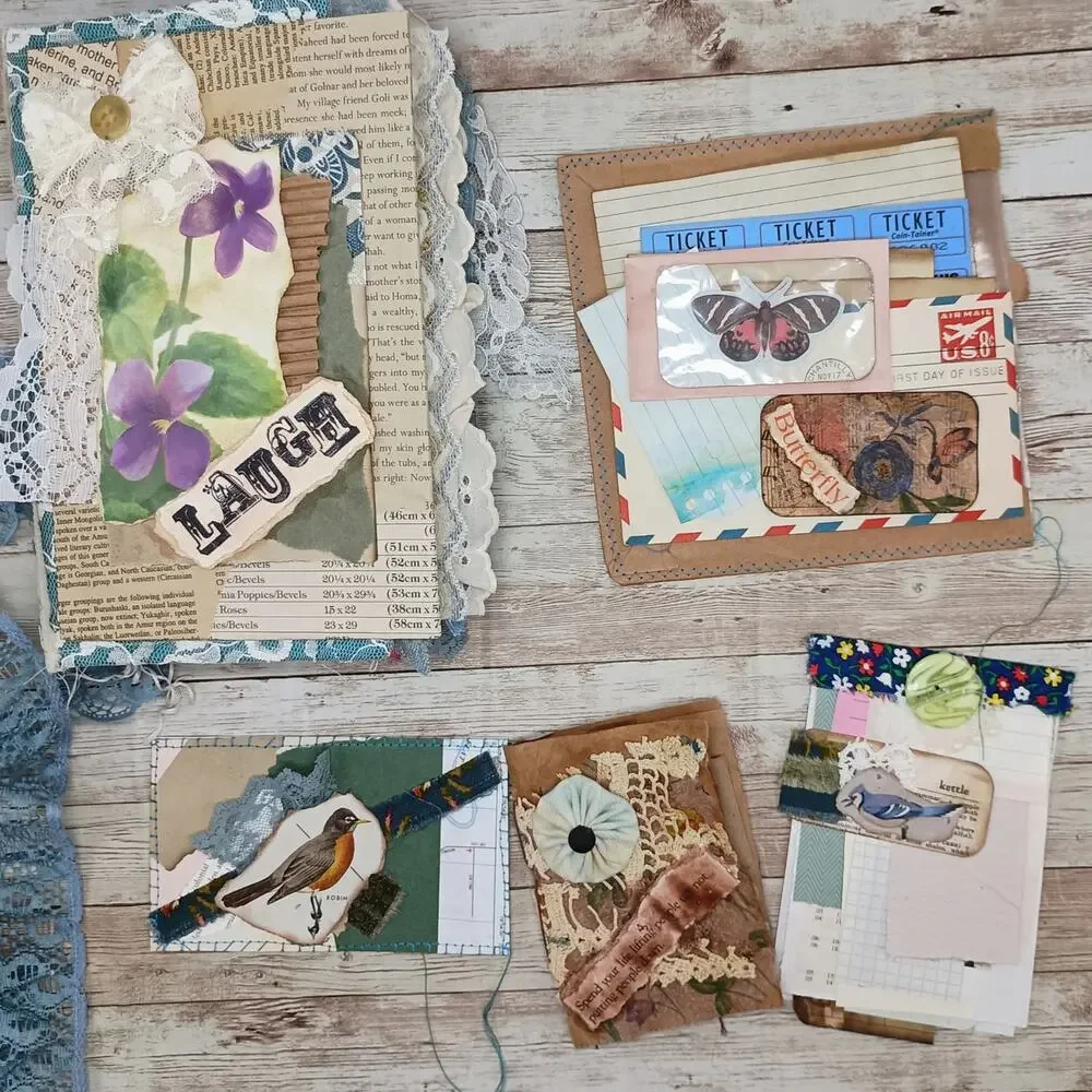 Turquoise Embellished Junk Journal: Flowers, Birds and Butterflies (Laugh)